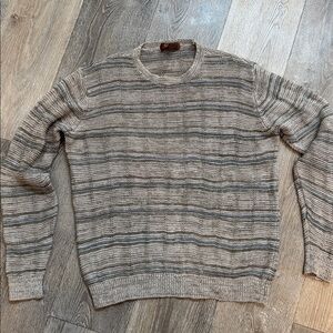 Tasso Elba Men's Striped Beige Crewneck Linen Sweater 099